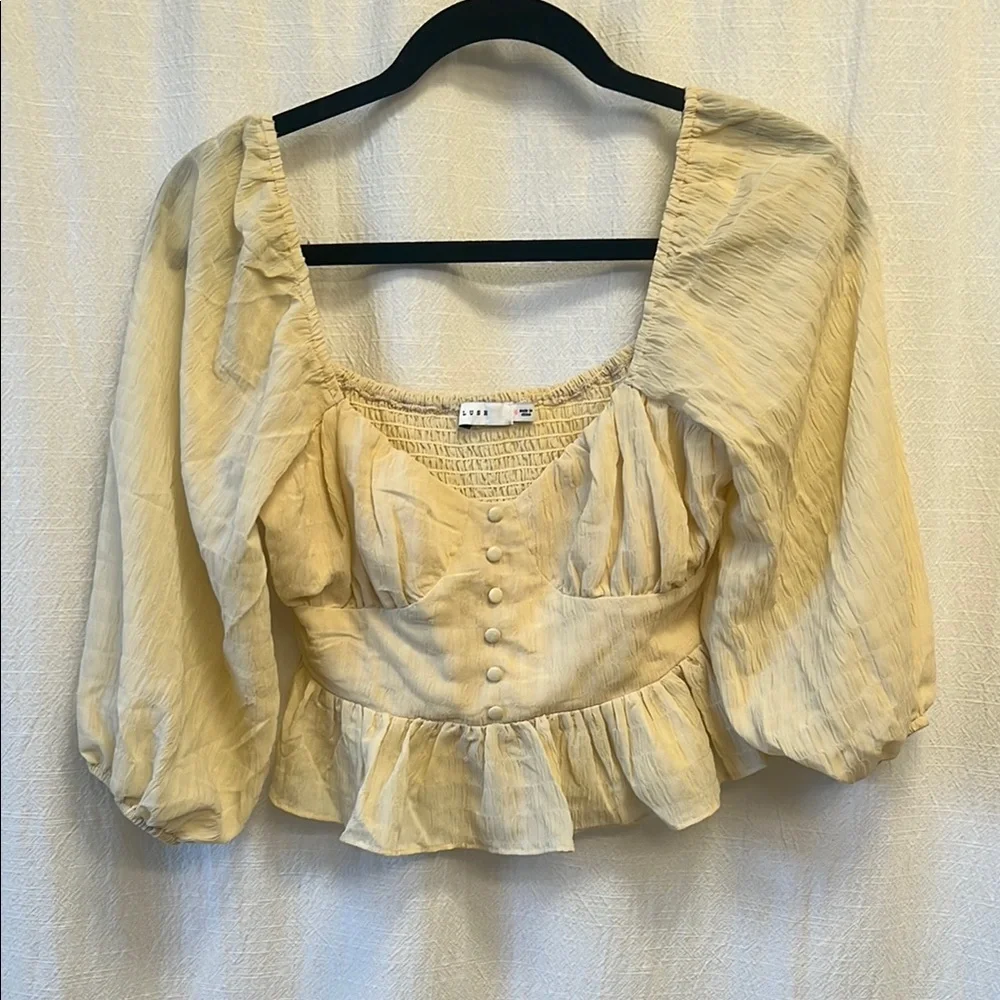 Zara Cream Puff Sleeve Smocked Blouse